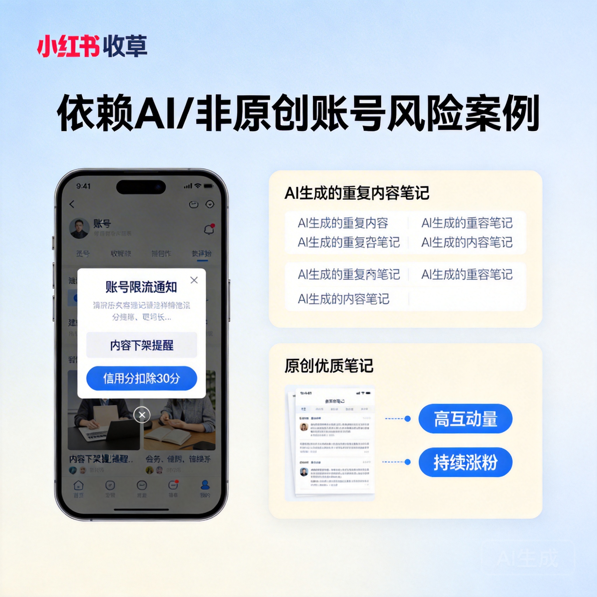 依赖AI或非原创的账号风险案例